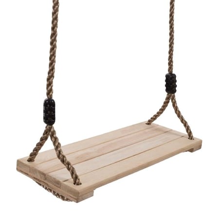 Hey Play Hey! Play! 80-SA-062 Wooden Swing Outdoor Flat Bench Seat with Adjustable Nylon Hanging Rope for Kids Playset Frame or Tree Backyard Swinging Toy Brown 80-SA-062